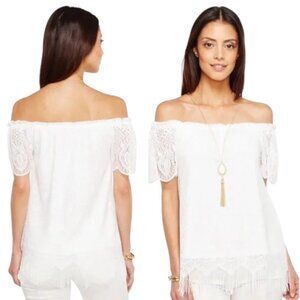 Lilly Pulitzer Lace Off The Shoulder Top -Resort White Fringe Lace Size S